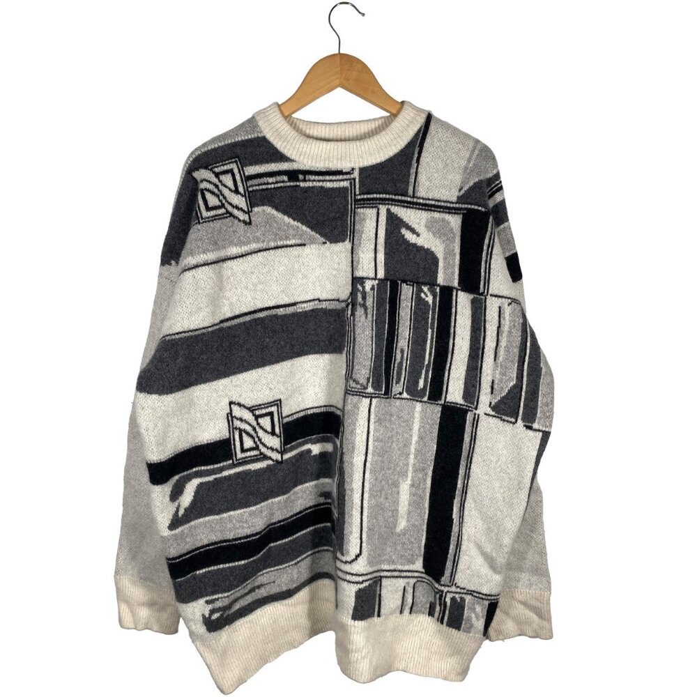 WE11DONE Ivory Flat Chain Graphic Jacquard Sweater mens oversized Large